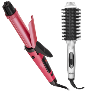 Set De Peluquería Kanji Cepillo Alisador + Rizador de pelo 2en1